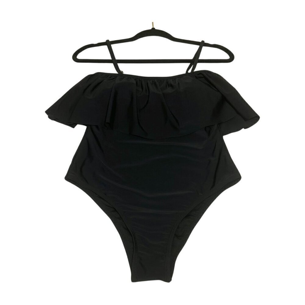 XOXO Sugar Coast by Lolli Swim Black Ruffle One Piece Medium NWT